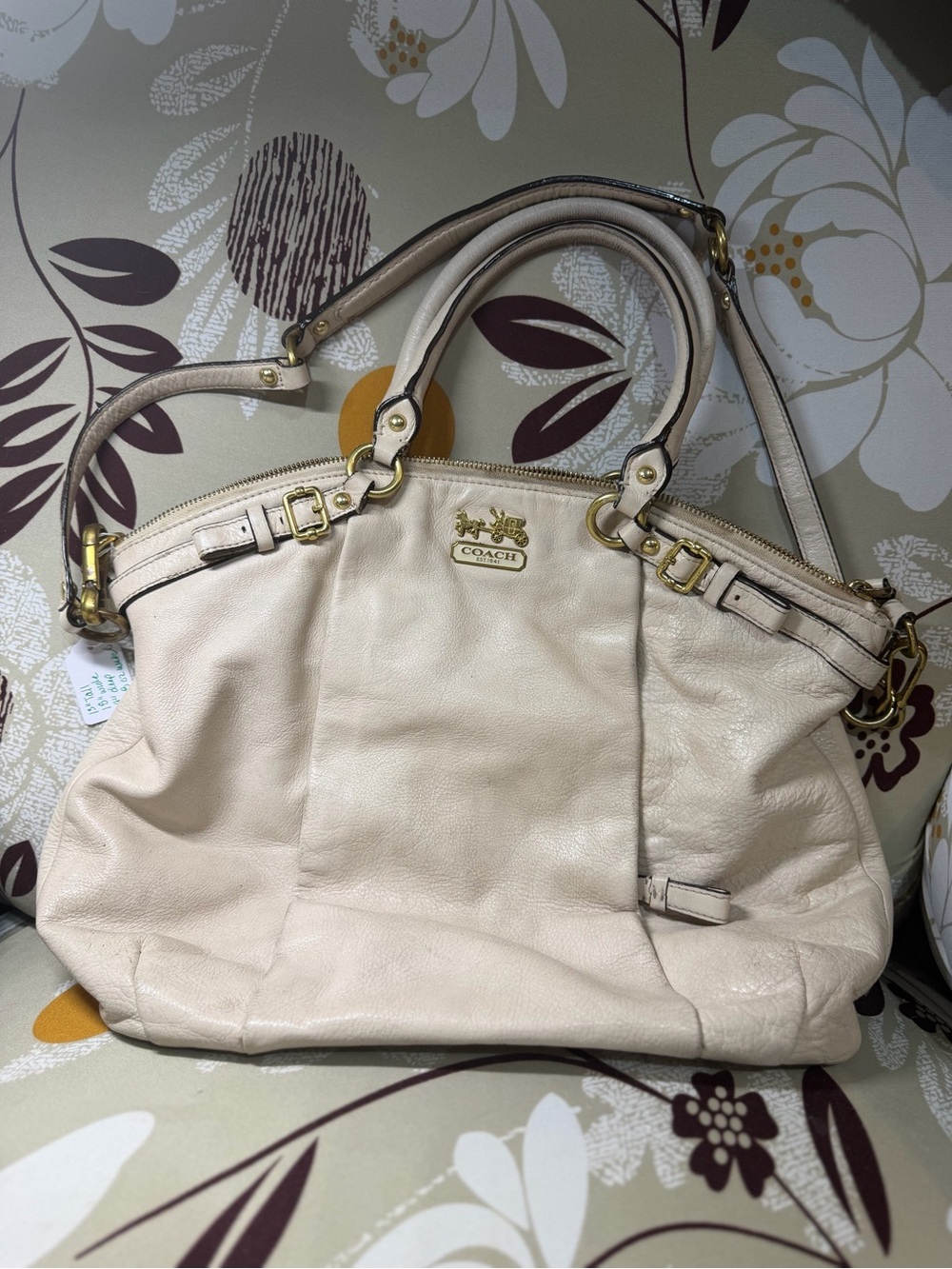 COACH Cream Leather Tote with Gold Hardware